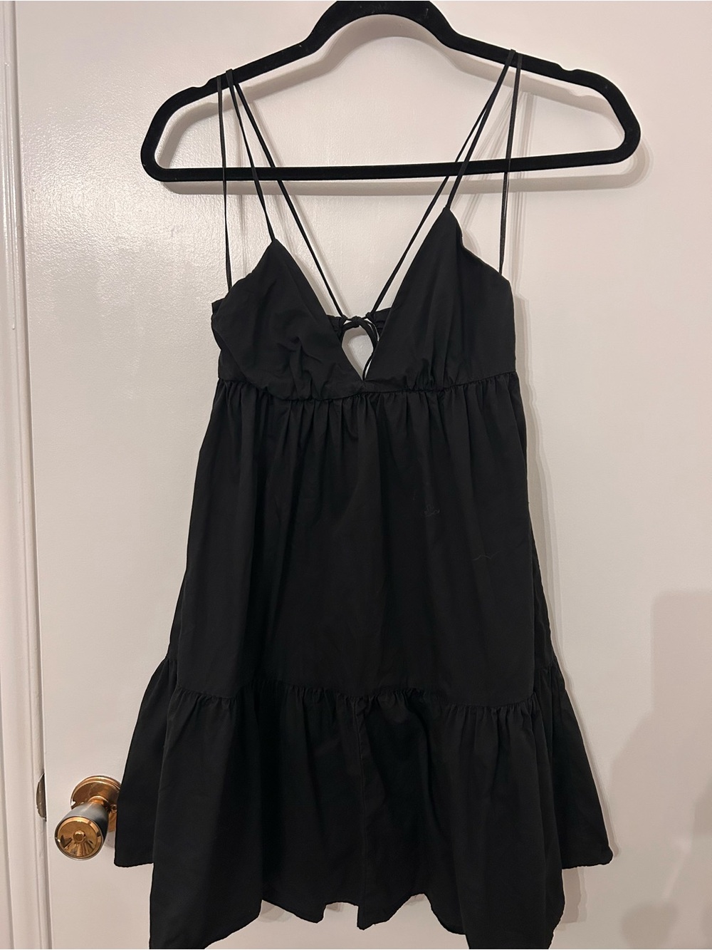 Zara Black Spaghetti Strap Mini Dress with Tie Neck